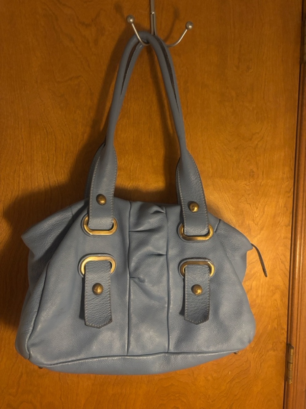 Ted Benson Classic Leather Hobo Bag in Light Blue